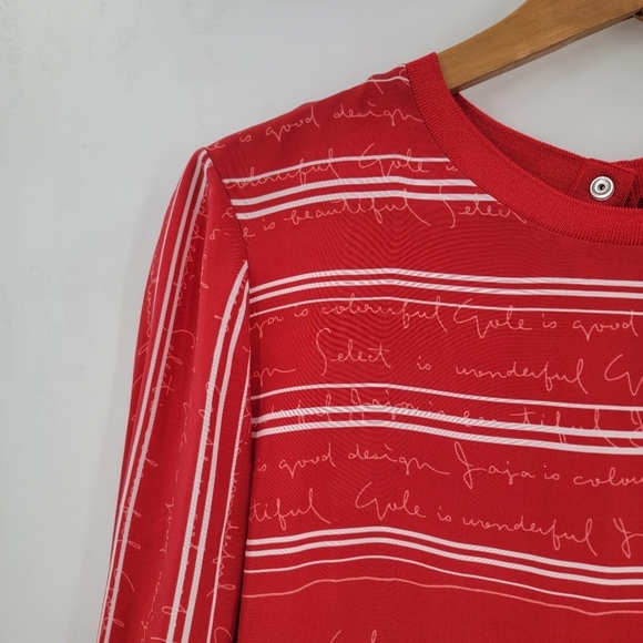 Maje Womens Medium Red White Stripe Split Back Star Snap Long Sleeve Blouse - Picture 2 of 16